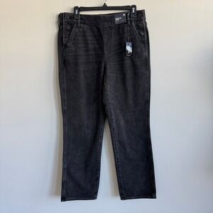 Express Straight Ankle High Rise Jeans Washed Black Sailor Button Size 8 Long